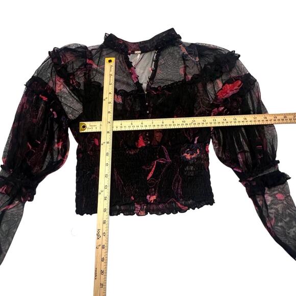Free People Women’s Sheer Floral Rudfled Buttons Blouse Size XS - Picture 4 of 5